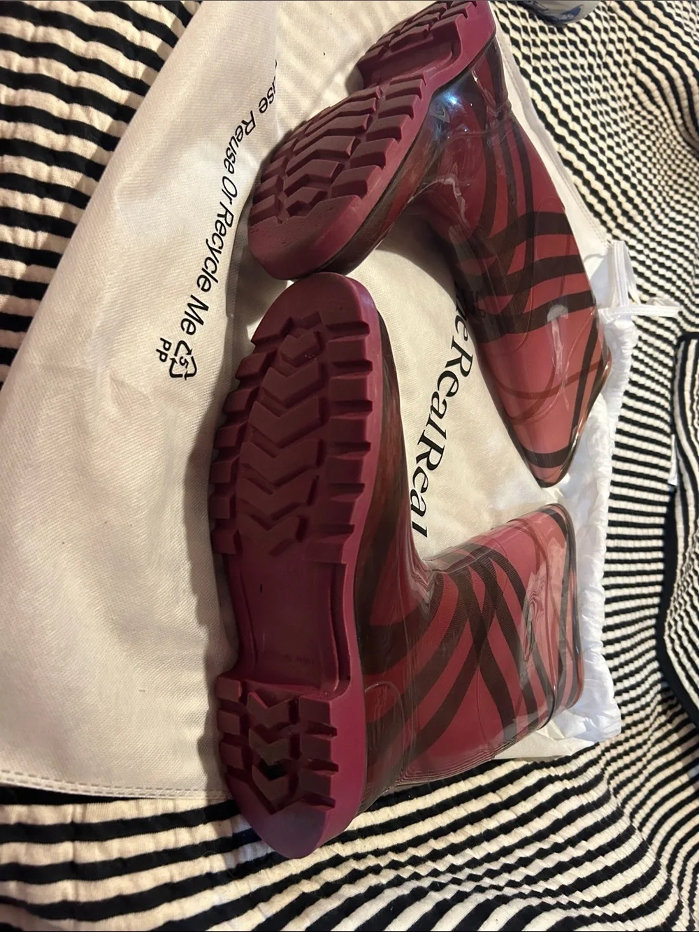 Burberry Burgundy Patterned Women's Rain Boots